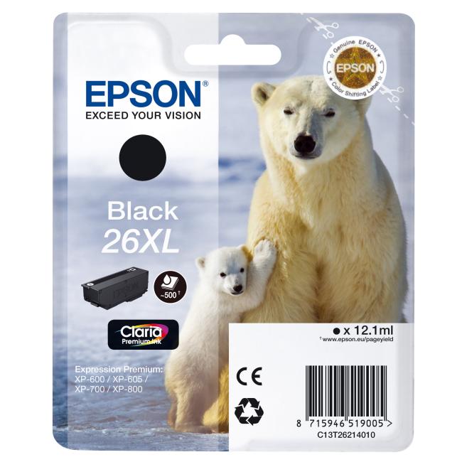 [EP021991] Epson C13T262140 schwarze T2621 26XL Tintenpatrone für XP-600/700 (12,2 ml)