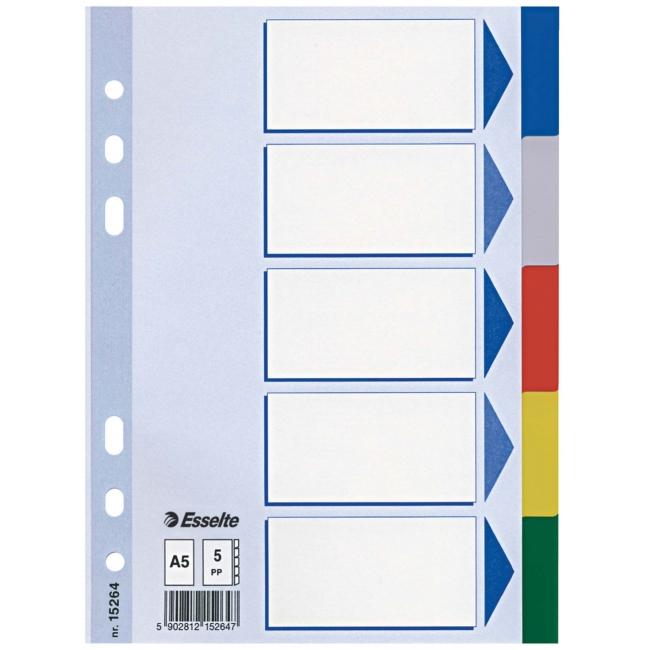 [ES015264] Esselte A5 Kunststoff-Trennwand, 5-teilig, farbig