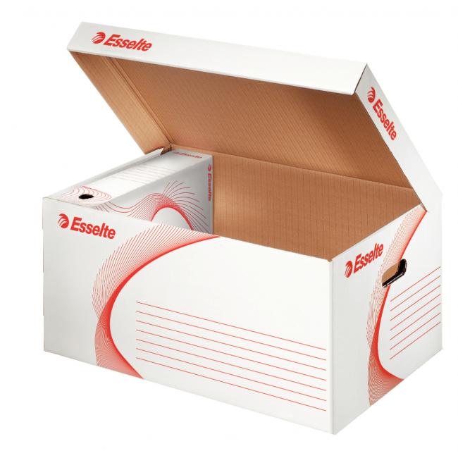 [ES128900] Archivbox mit Klappdeckel, Esselte weiß/rot, 560 x 265 x 380 mm