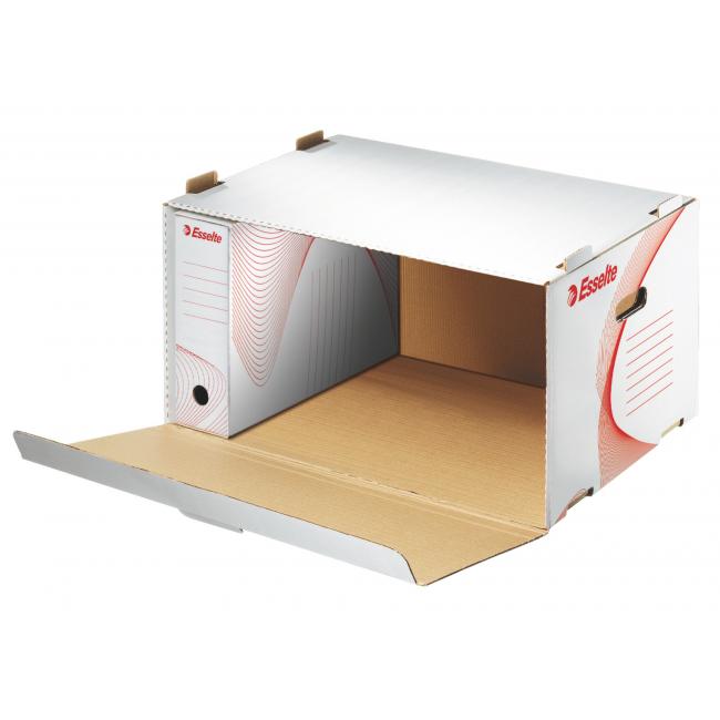 [ES128910] Archivbox mit Frontöffnung, Esselte weiß/rot, 535 x 265 x 370 mm