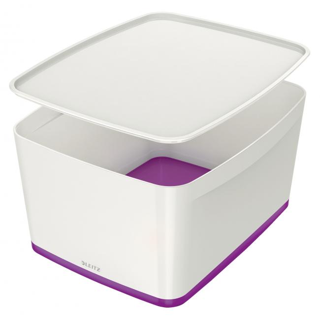 [ES521662] Leitz MyBox Aufbewahrungsbox mit Deckel, Größe L, weiß/lila