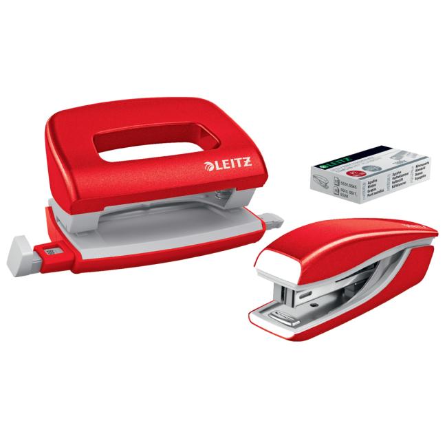 Leitz WOW Mini-Hefter und Locher-Set rot