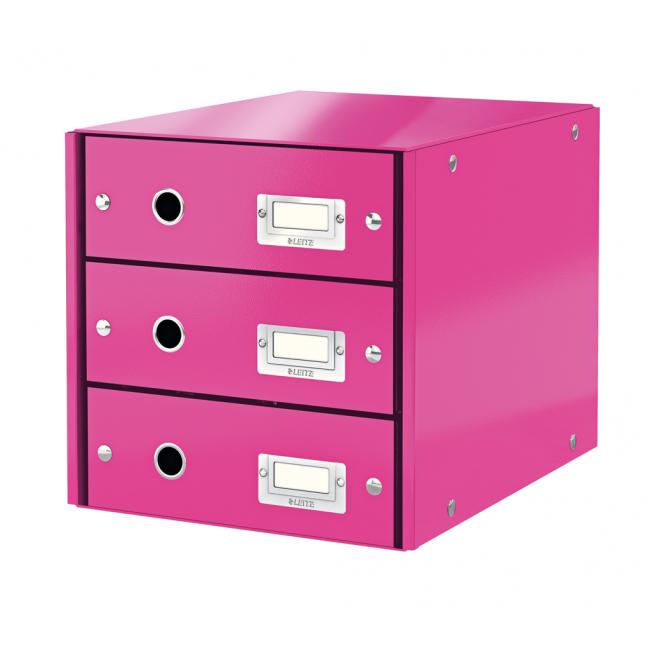 Leitz Click & Store Schubladenbox mit 3 Schubladen, Metallic-Rosa