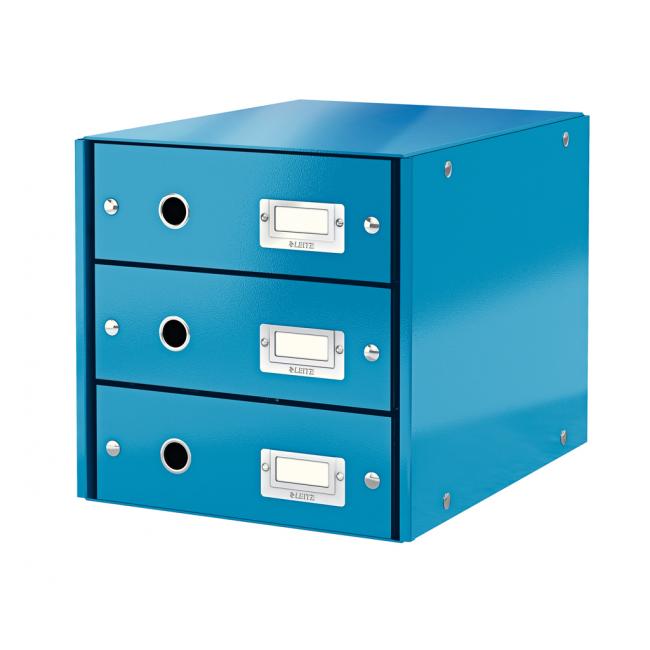 Leitz Click & Store Schubladenbox mit 3 Schubladen, Metallicblau