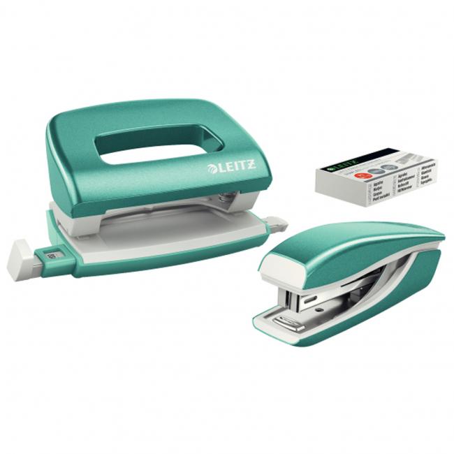 Leitz WOW Mini-Hefter- und Locher-Set, eisblau