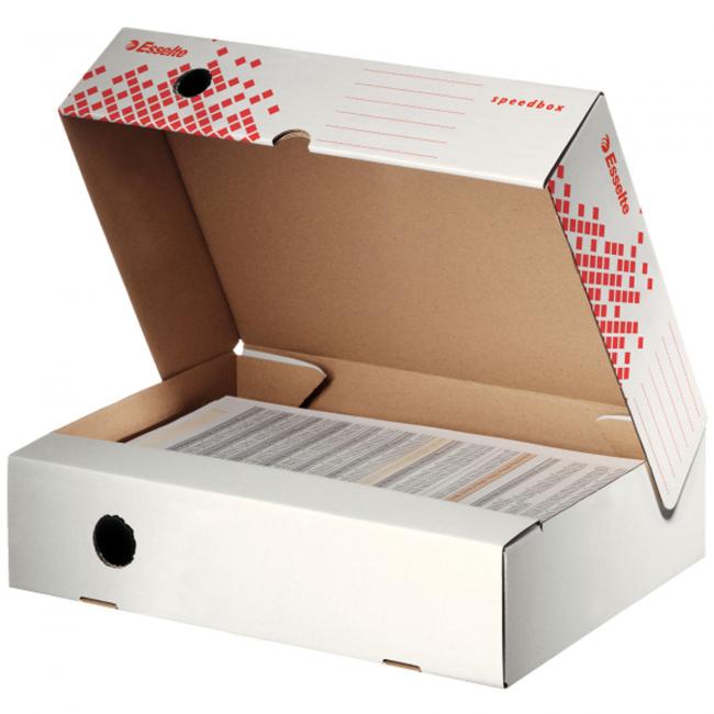 [ES623910] Esselte Speedbox Archivbox mit Klappdeckel 80 mm weiß/rot
