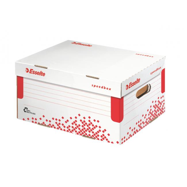 [ES623911] Esselte Speedbox A4 Archivbox mit Klappdeckel, weiß/rot, 355 × 193 × 252 mm