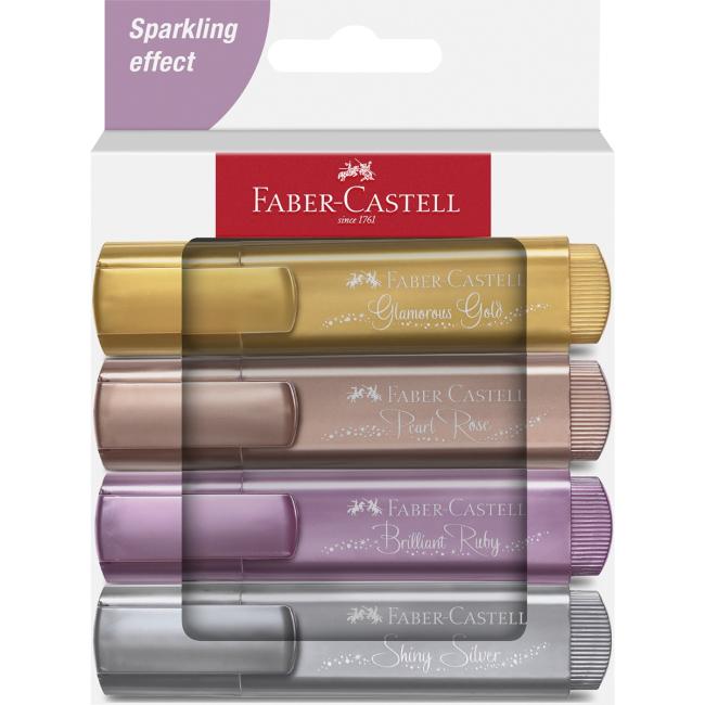 [FC254674] FABER-CASTELL Metallic Textmarker 1546/4 Silber, Gold, Rubinrot, Goldbraun