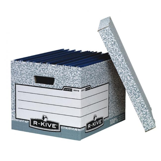 Fellowes BANKERS BOX Archivbox mit abnehmbarem Deckel, grau/weiß, 32,5 x 28 x 38,5 cm