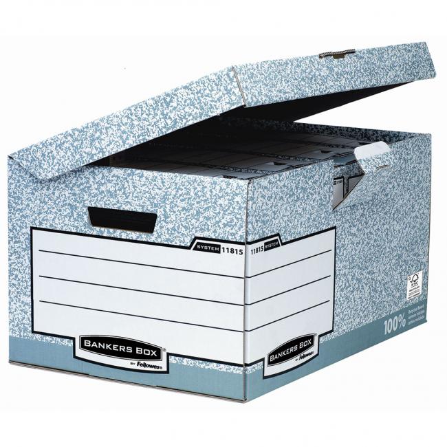 [FE018150] Fellowes BANKERS BOX Archivbox mit Klappdeckel, grau/weiß, 37,8 x 28 x 53,5 cm