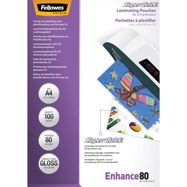 [FE544000] Fellowes Laminierfolien 216x303 A4 80 µm Superquick