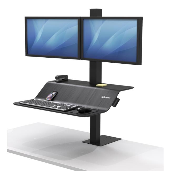 [FE808200] Sitz-Steh-Monitorständer Lotus VE, verstellbar für 2 Monitore