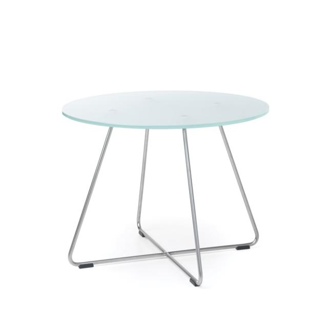 Couchtisch SV 40, Breite 60 cm, Höhe 45 cm, gehärtetes Milchglas, verchromtes Metallgestell