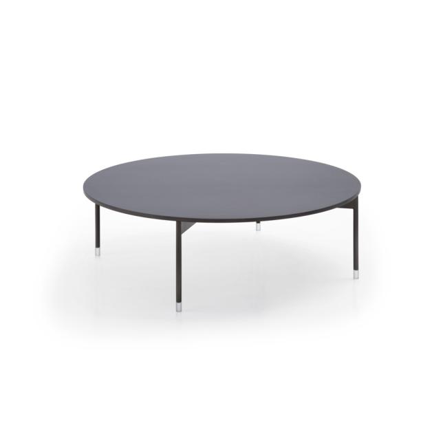 [FL000107] Eleganter Couchtisch CR40, Durchmesser 80 cm, Höhe 25 cm, gehärtetes Glas, schwarzes Metallgestell