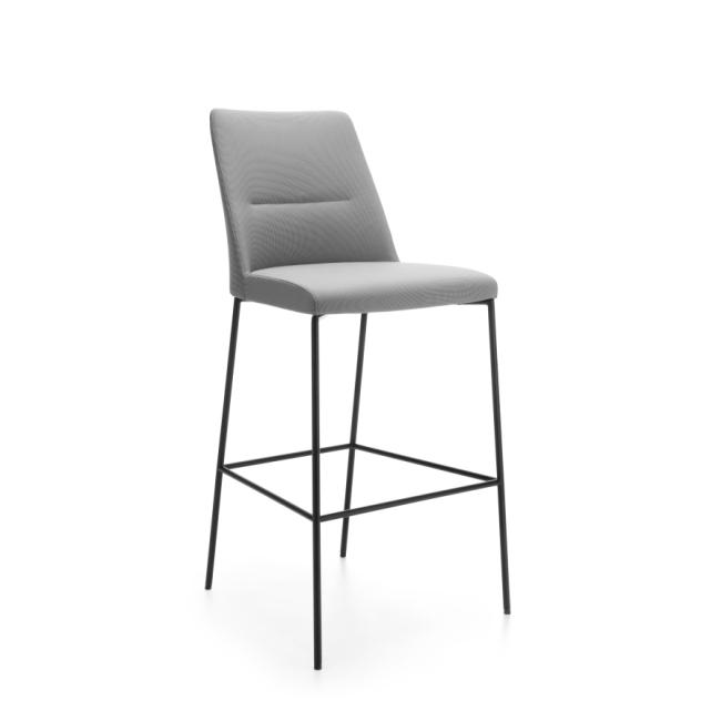 [FL000302] Eleganter Barhocker, Sitzhöhe 79 cm, schwarzes Gestell, Bezug: Next NX-12, grauer Stoff