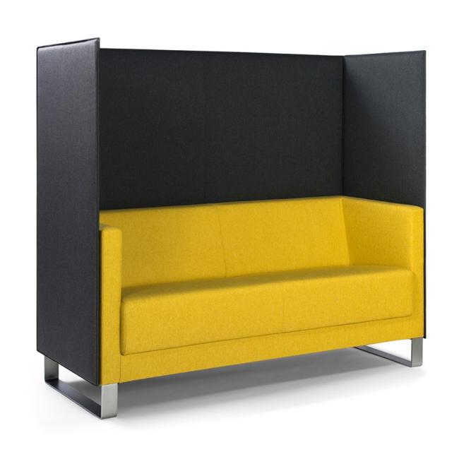 Vancouver Lite Doppelsessel, verchromte Kufenbeine, Stoff Next NX-1 gelb, Bildschirmstoff NX-16 schwarz