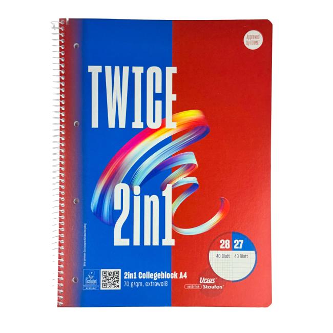 Werk Ursus Notizbuch im College-Format, A4-Format, 40 Blatt liniert, 40 Blatt kariert, 70 g