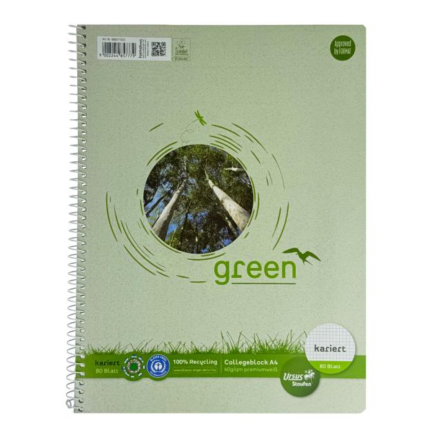 Werk Ursus Green A4 Notizbuch im College-Format, 80 Blatt, quadratisch, 60 g Recyclingpapier