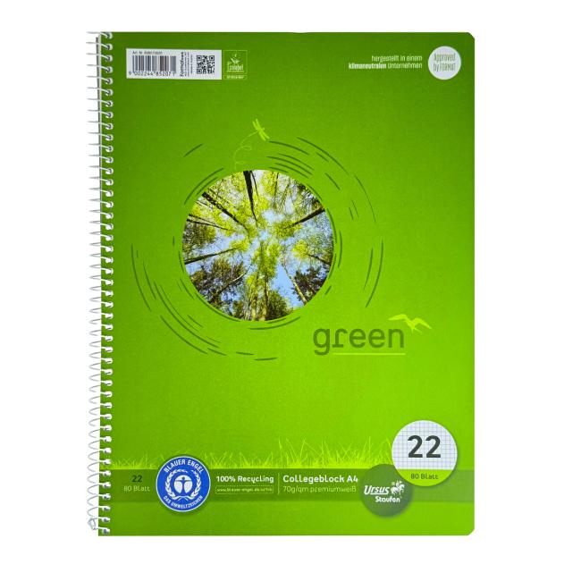 Werk Ursus Green A4 Notizbuch im College-Format, 80 Blatt, quadratisch, 70 g/m², recycelt