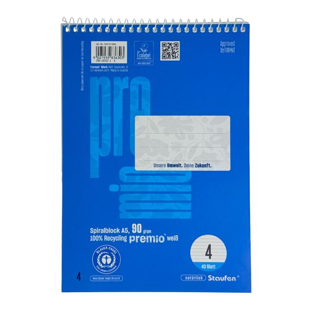 [FW741004] Werk Premio Notizbuch im College-Format, A5, 40 Blatt liniert, 90 g