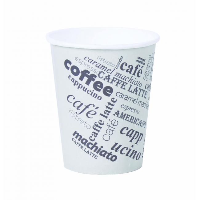 [HI092602] Pappbecher 280 ml „M“ Kaffee zum Mitnehmen mit Motiv, 50 Stück
