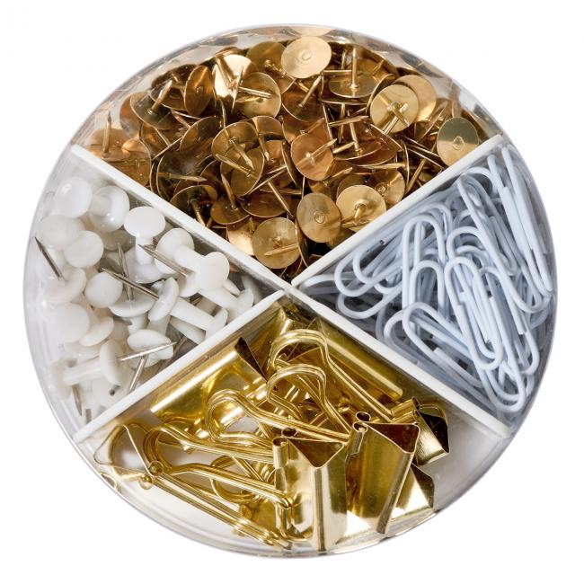 [HL021833] Herlitz Pure Glam Schachtel mit gemischten Reißzwecken, Stecknadeln, Büroklammern und Dokumentenklammern, 310 Stück