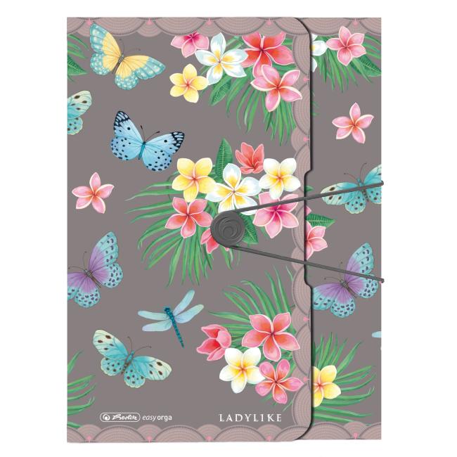 [HL044092] Kunststoffbox mit Gummiband, Herlitz Ladylike A4, PP, Butterfly