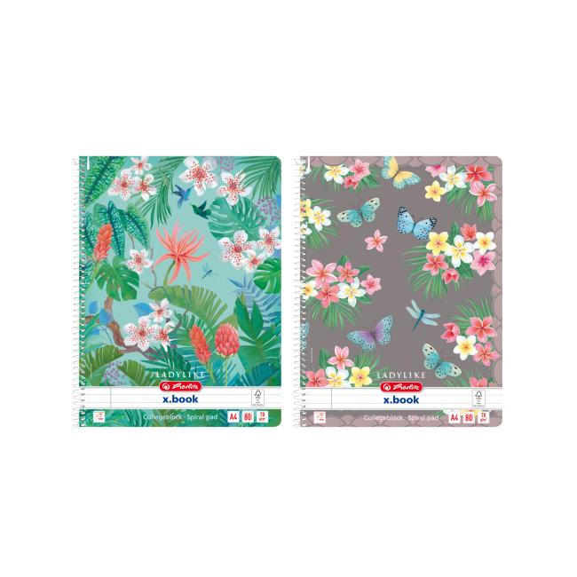 Herlitz Ladylike A4 Notizblock, 80 Blatt, liniert, Dschungel und Schmetterling