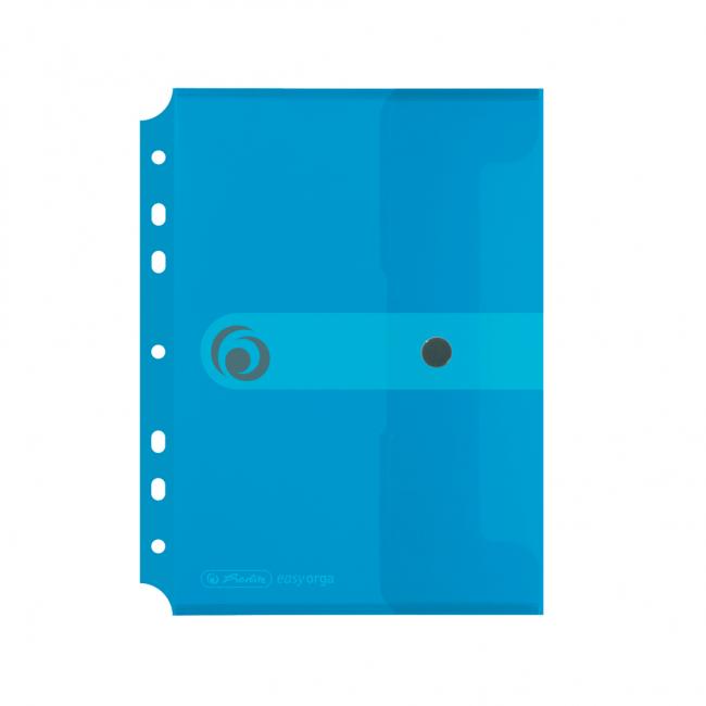 [HL293826] Kunststoffmappe A5 mit Druckknopf und Euro-Perforation, Herlitz Easy Orga, transparent blau