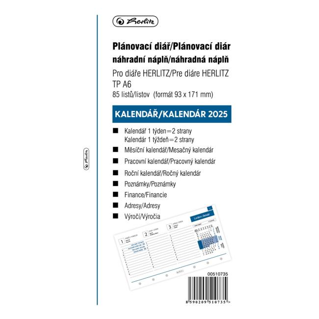 Nachfüllpackung für TP A6 2025 Wochenkalender