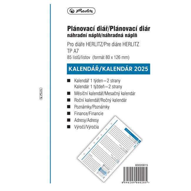 Nachfüllpackung für TP A7 2025 Wochenkalender