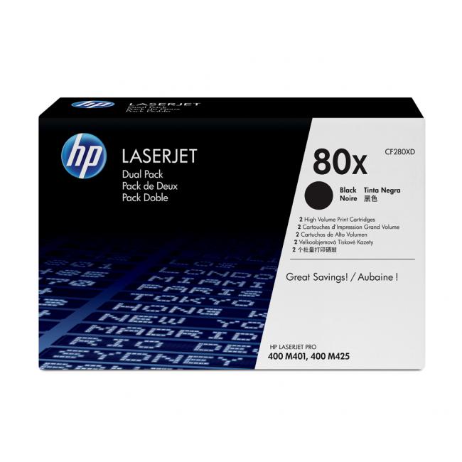 HP Toner CF280XD HP 80X Doppelpackung Schwarz (2 x 6.900 Seiten) für LaserJet Pro M401/M425