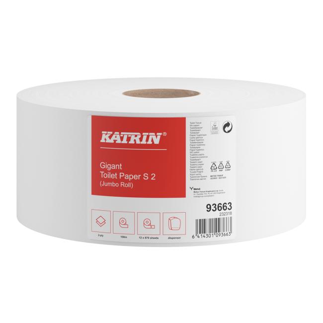 2-lagiges Toilettenpapier KATRIN Plus Gigant Toilet S2 18 cm, Zellulose, Rolle 100 m