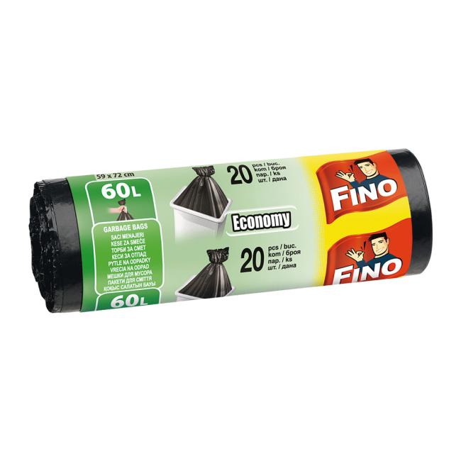 FINO Economy 60 l Ziplock-Beutel, 13 µm, 59 x 72 cm, schwarz (20 Stück)