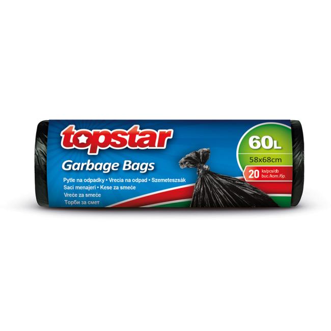TOPSTAR 60-Liter-Bindebeutel, 58 x 68 cm, 9 µm, schwarz (20 Stück)