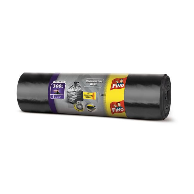 [HY034708] FINO-Verschlusssäcke für schwere Abfälle 300 l, 70 µm, 135 x 146 cm, schwarz (6 Stück)