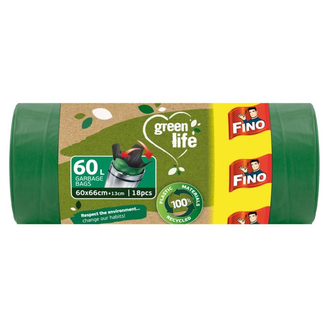 [HY034841] FINO Green Life Easy 60-Liter-Spannbeutel, 27 Mikron, 60 x 66 cm (18 Stück)