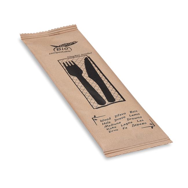 [HY040021] Hygienisches 60er-Pack hygienisches Holzbesteckset (Messer, Gabel, Serviette)