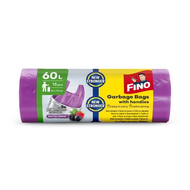 FINO Premium Duftbeutel mit Kordelzug und Henkeln, 60 l, 14 µm, 59 x 72 cm, lila (15 Stück)