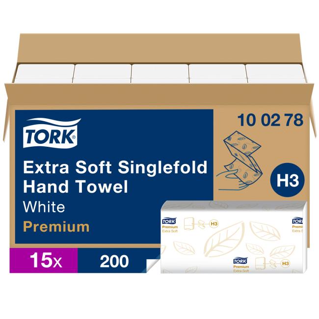 [HY100278] Extra weiche Papierhandtücher ZZ/C, 2-lagig. TORK Singlefold weiß H3 (15er-Packung)