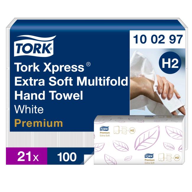 Papierhandtücher, gefaltet, 2-lagig, ZZ-Falz. TORK Xpress Multifold extra weich H2 (21 Packungen)