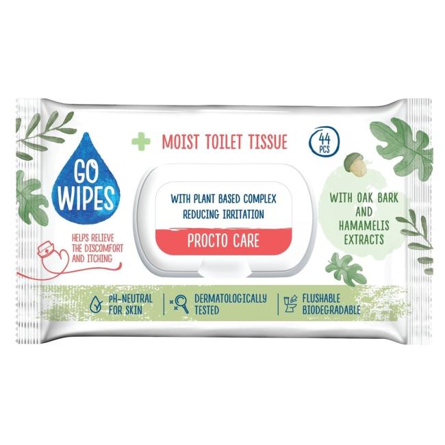 [HY100614] Procto Care Feucht-Toilettenpapier mit Eichenrinden- und Hamamelisextrakt, 44 Stück