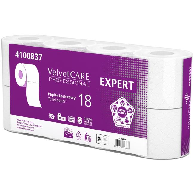 Toilettenpapier 3-lagig VELVET CARE Expert 100% Zellulose 18 m (8 Stück)