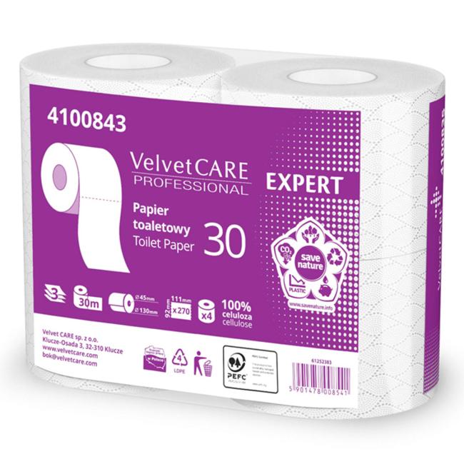 [HY100843] Toilettenpapier 3-lagig VELVET CARE Expert 100% Zellulose 30 m (4 Stück)