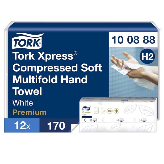 Papierhandtücher, gefaltet ZZ, 2-lagig. TORK Xpress Multifold, fein gepresst, H2 (12 Packungen à 170 Stück).