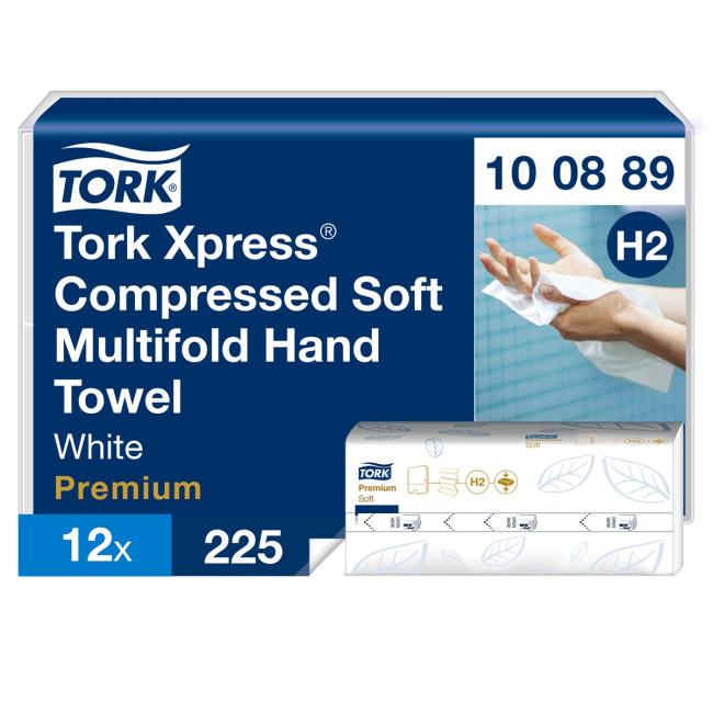[HY100889] Papierhandtücher, gefaltet ZZ, 2-lagig. TORK Xpress Multifold fein H2 (12 Packungen à 225 Blatt)