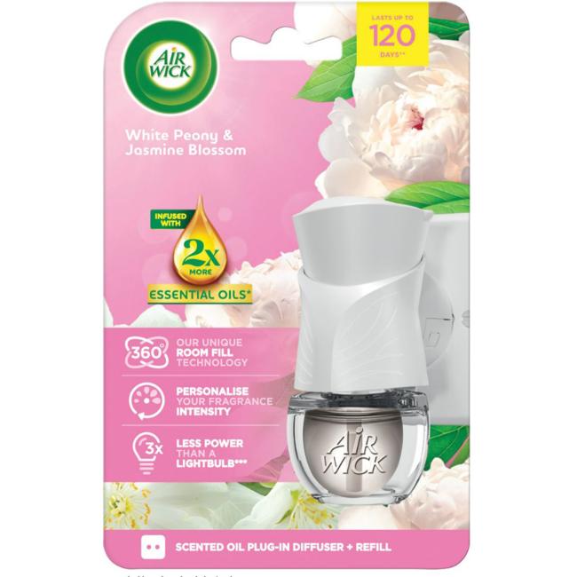 [HY101674] Air Wick elektrischer Lufterfrischer + Nachfüllpackung 19 ml, Duftrichtung Weiße Pfingstrose