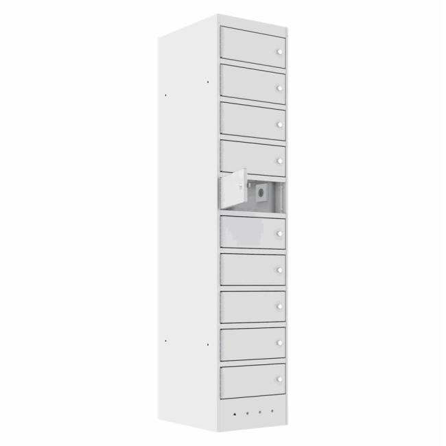 [AA000123] Schrank mit Netzteil für 10 Laptops, abschließbar, H 180 x B 40 x T 50 cm, Grau RAL 7035