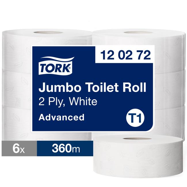 Toilettenpapier, 2-lagig. TORK Jumbo 26 cm, Rolle 360 m, weiß T1 (6 Stück)