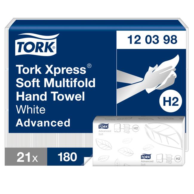 [HY120289] Papierhandtücher, gefaltet, ZZ, 2-lagig. TORK Xpress Multifold, spülbar, H2 (21 Packungen)